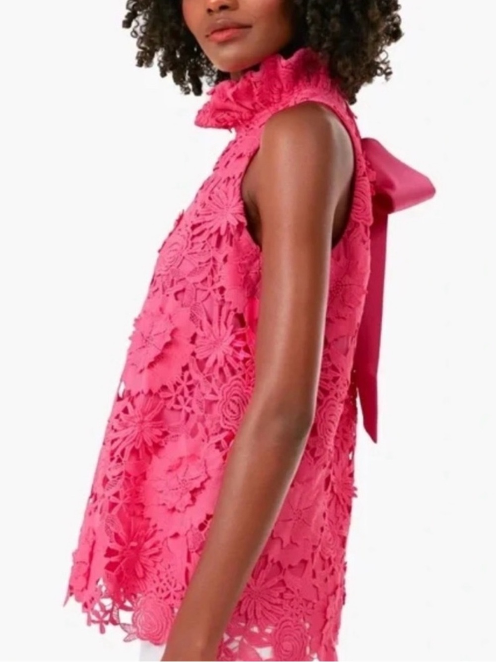 Tuckernuck Pink Lace Top Back Bow Women's Medium Romantic Feminine Blouse - Picture 6 of 11